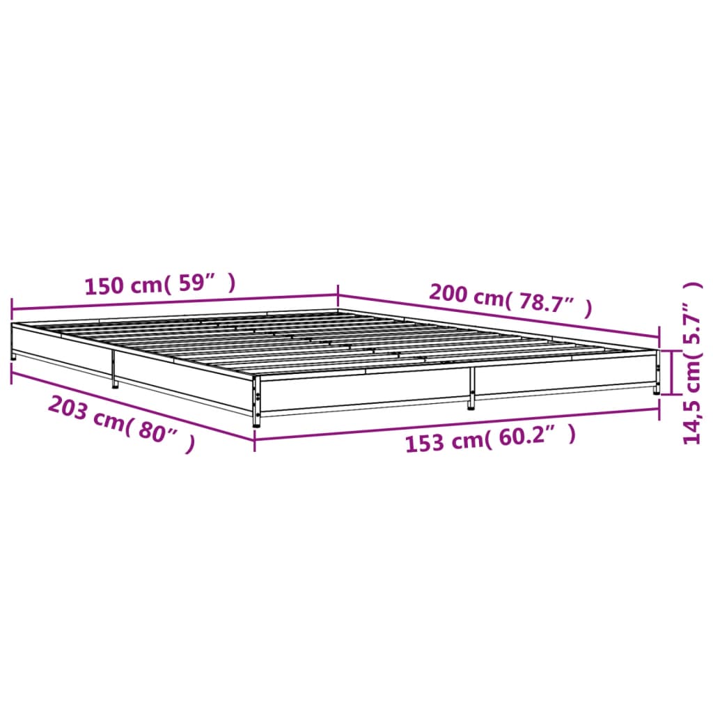 Cadru de pat, stejar fumuriu 150x200 cm lemn prelucrat și metal