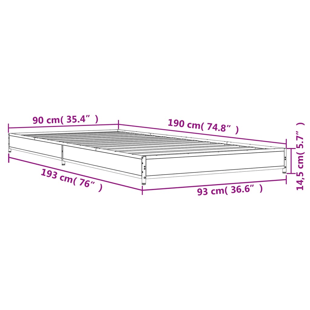 Cadru de pat, negru, 90x190 cm, lemn prelucrat și metal