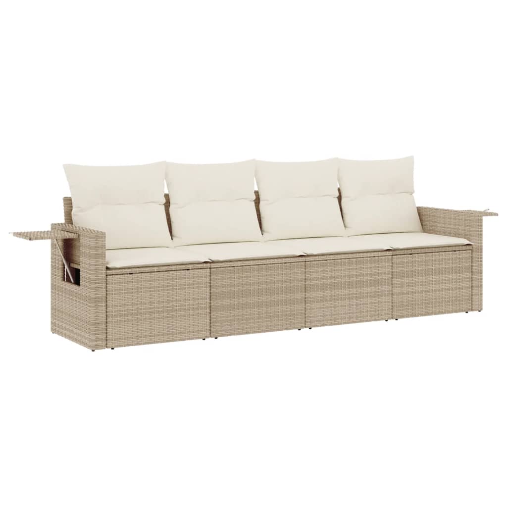 4-piece garden sofa set with cushions, beige, polyrattan