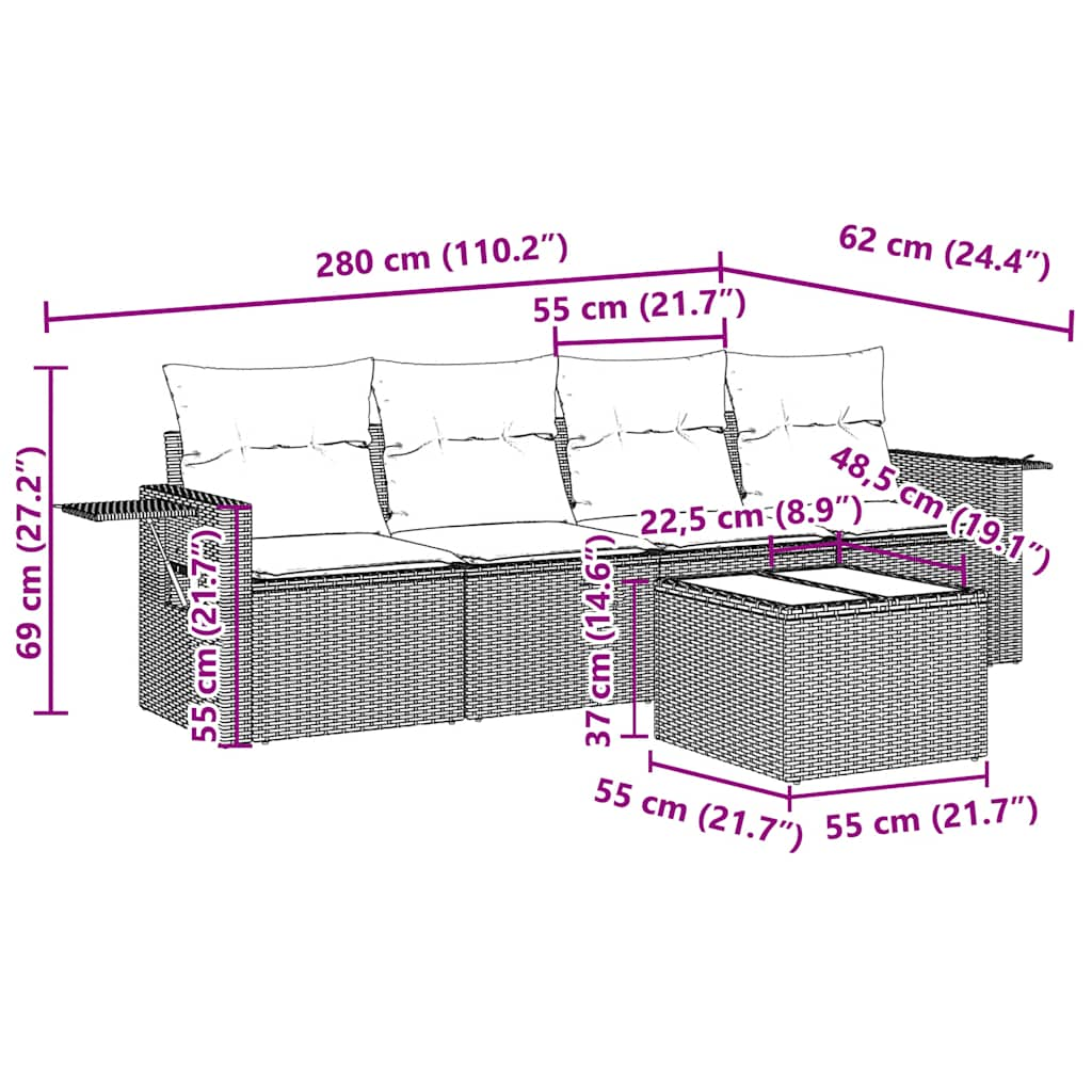 Set canapele de grădină cu perne, 5 piese gri deschis poliratan