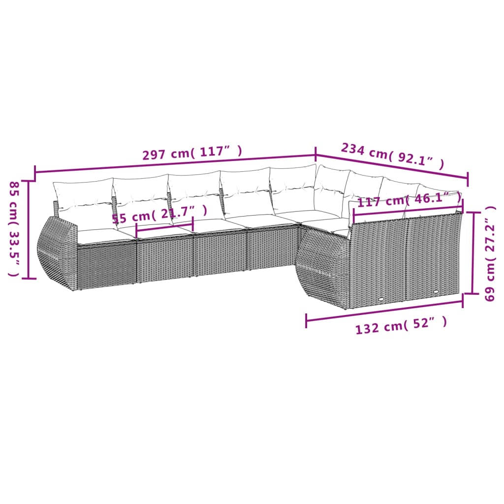 Set mobilier de grădină cu perne, 9 piese, negru, poliratan