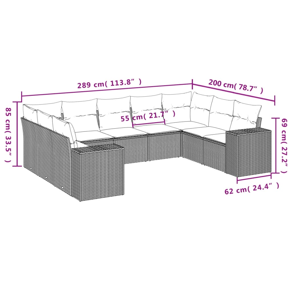 Set mobilier de grădină cu perne, 9 piese, negru, poliratan