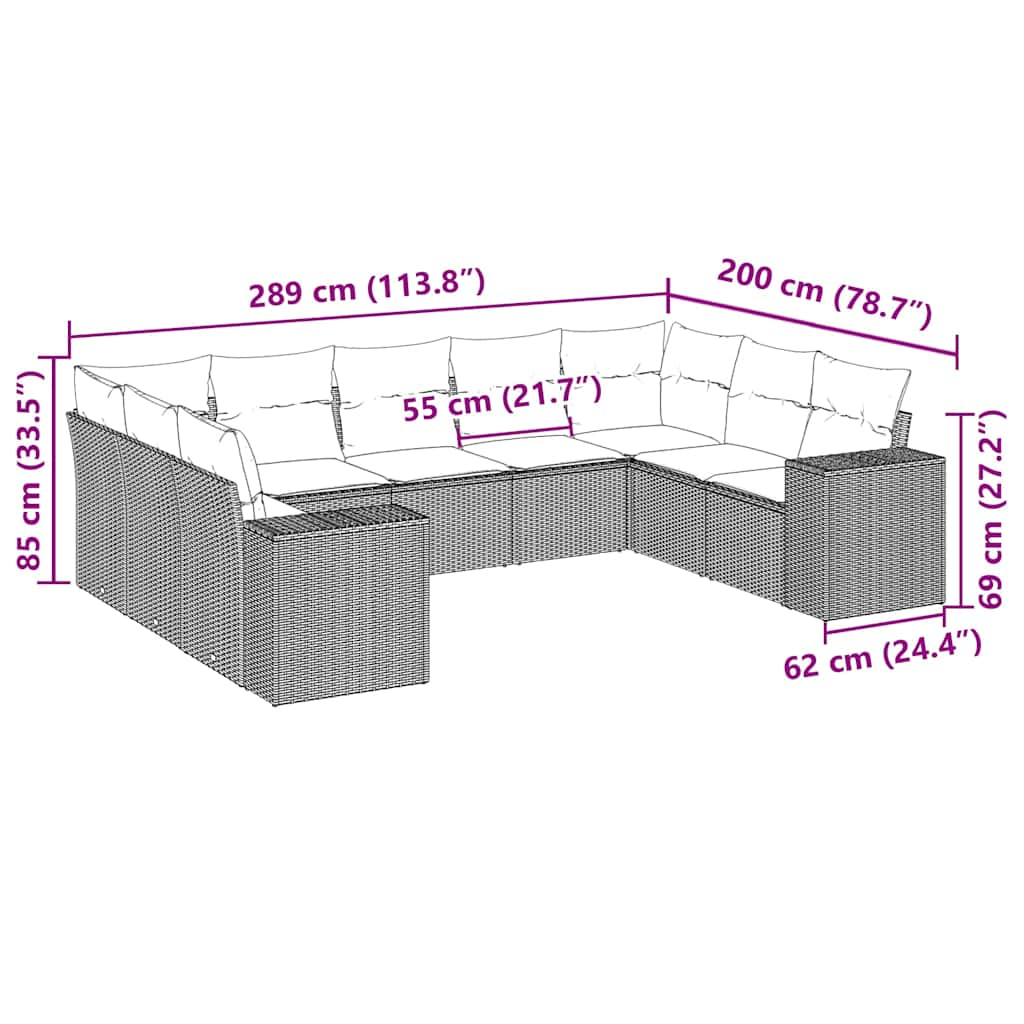 Set mobilier de grădină cu perne, 9 piese, negru, poliratan