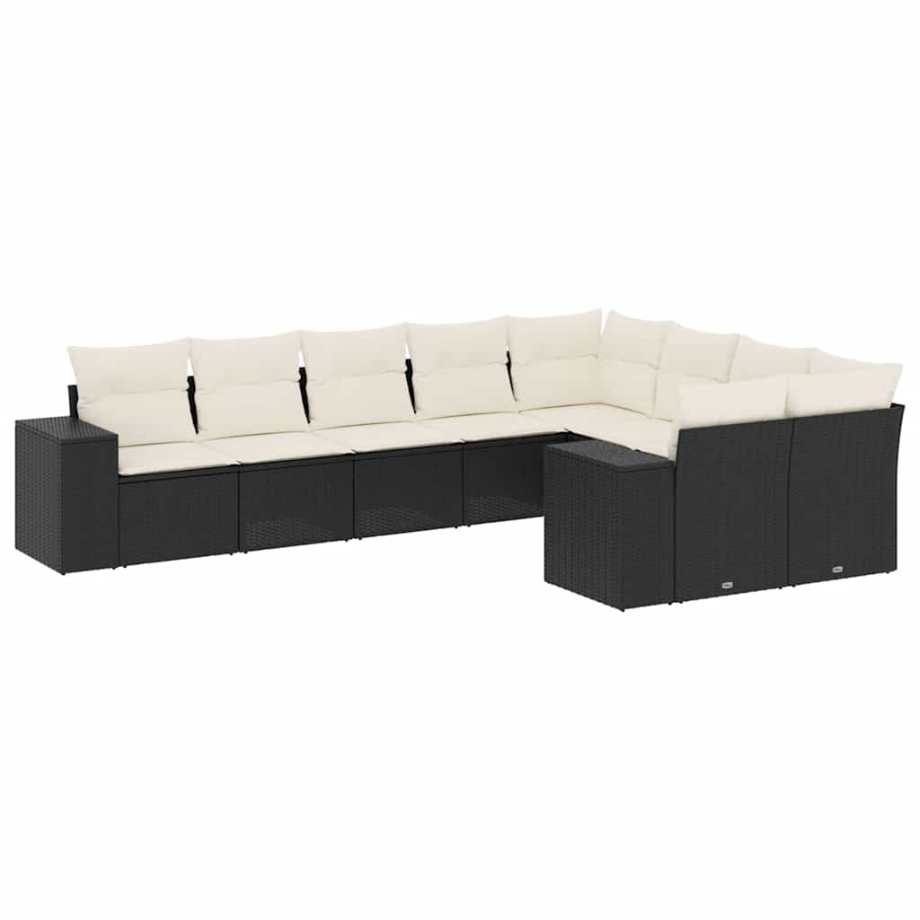 Set mobilier de grădină cu perne, 9 piese, negru, poliratan