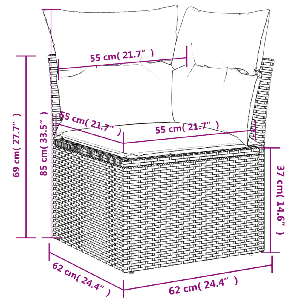 Garden furniture set with cushions, 9 pieces, black, polyrattan