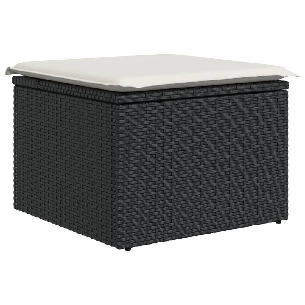 Set mobilier de grădină cu perne, 9 piese, negru, poliratan