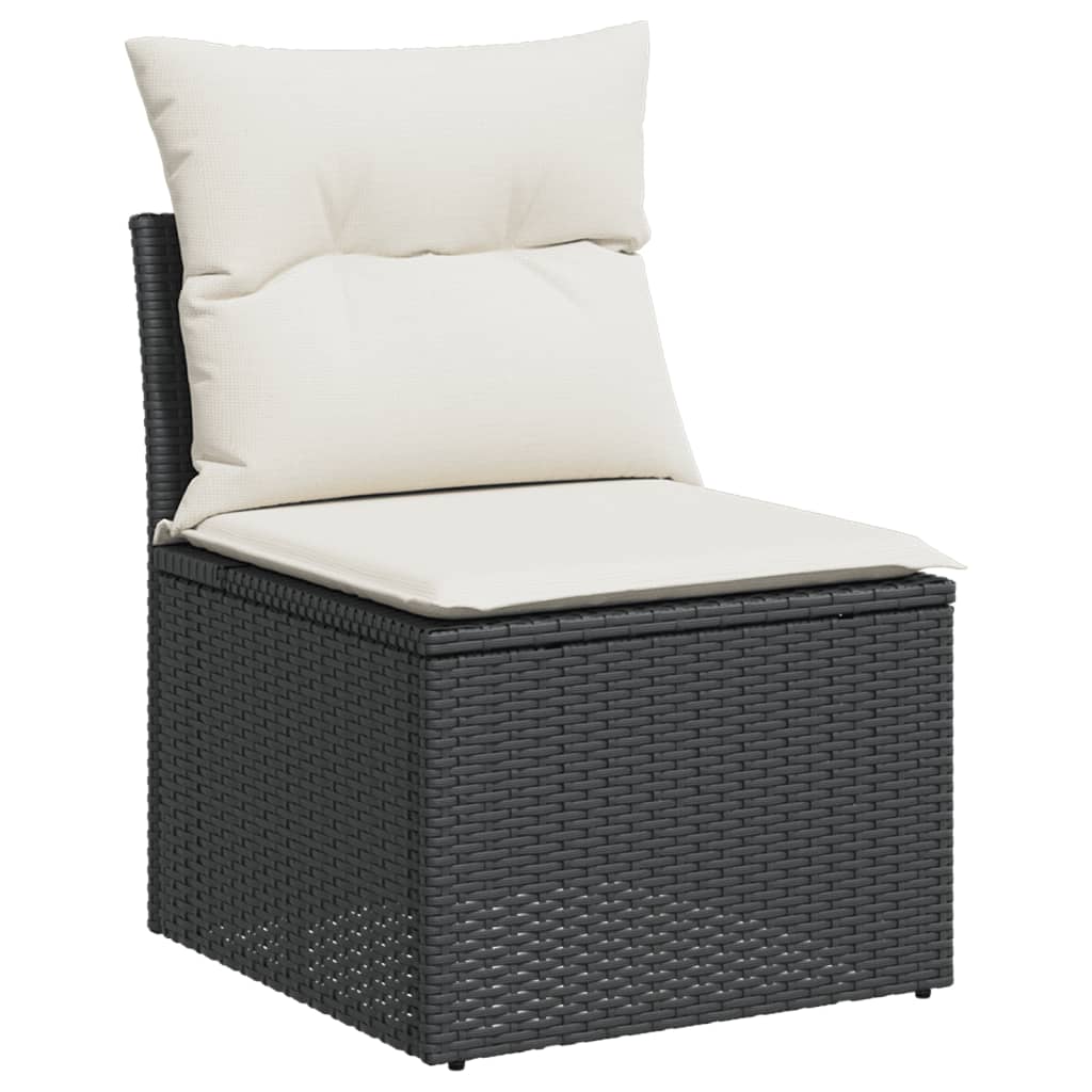 Set mobilier de grădină cu perne, 9 piese, negru, poliratan