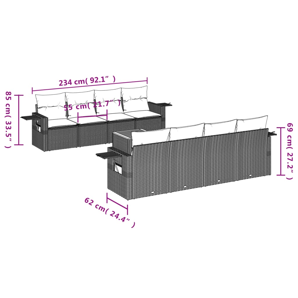 Set mobilier de grădină cu perne, 9 piese, negru, poliratan