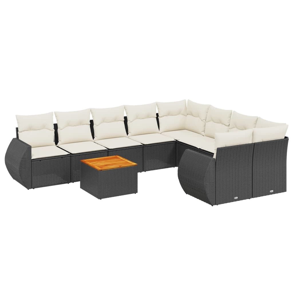 Set mobilier de grădină cu perne, 9 piese, negru, poliratan