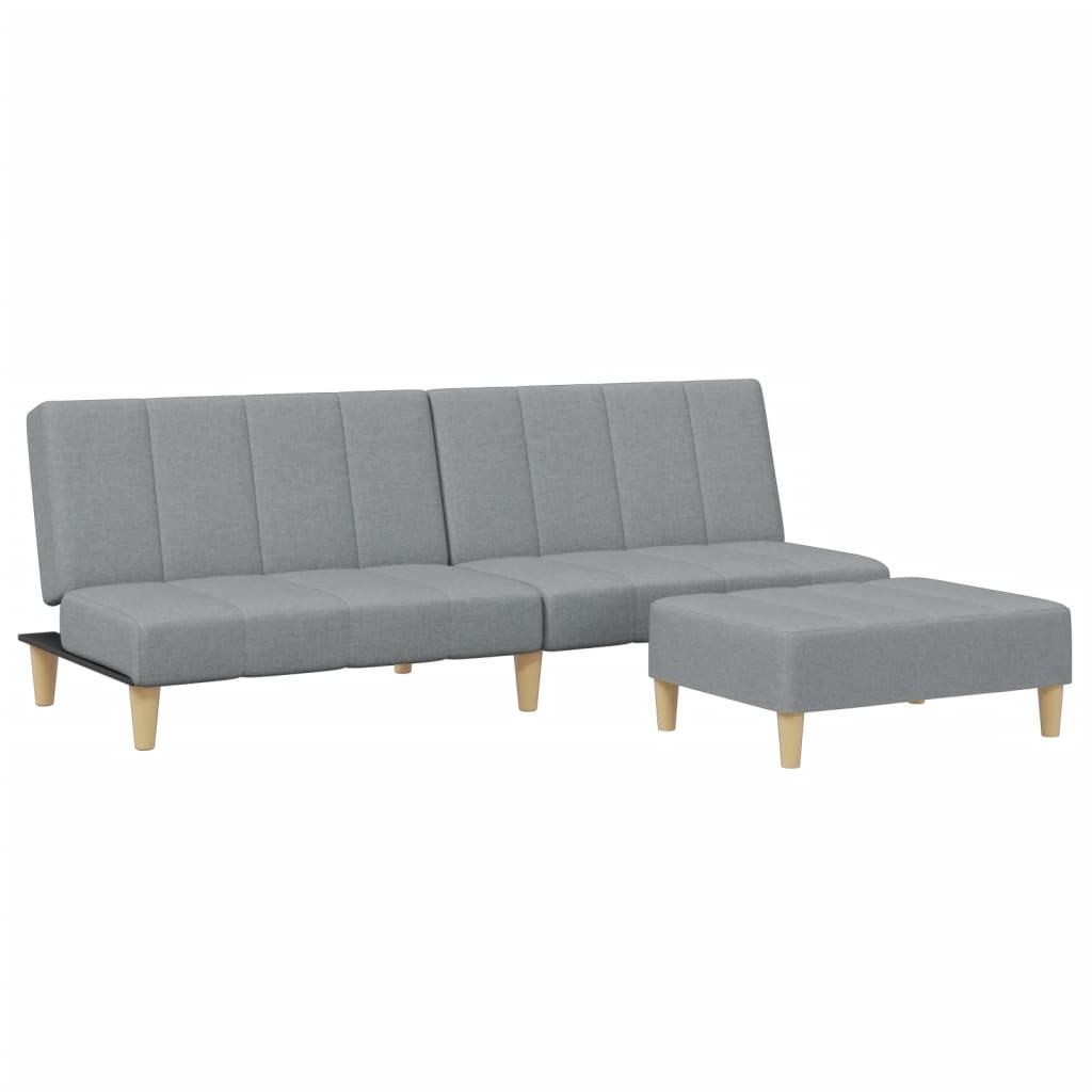 Sofa bed with stool, 2-seater, light grey, textile