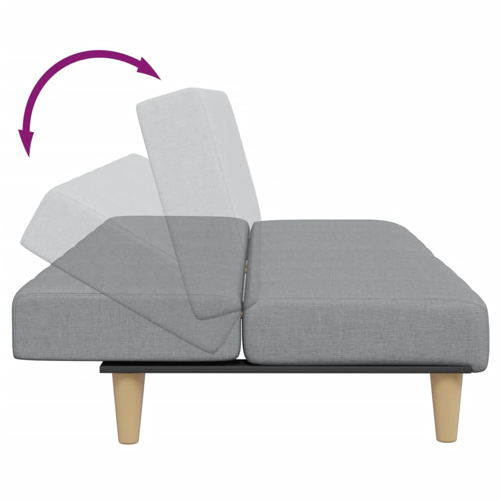 Sofa bed with stool, 2-seater, light grey, textile