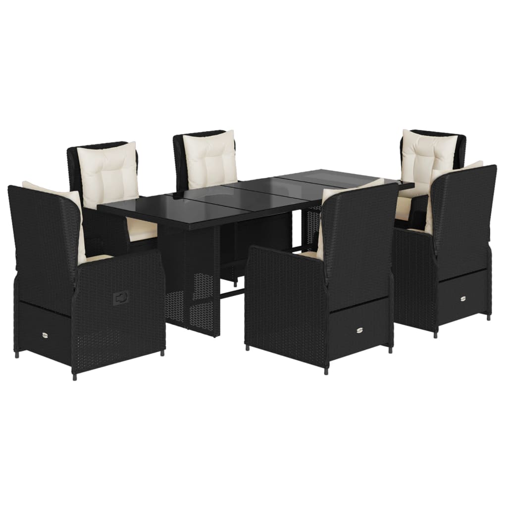 Set mobilier de grădină cu perne, 7 piese, negru, poliratan