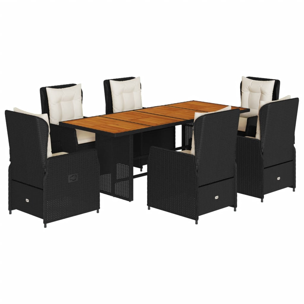 Set mobilier de grădină cu perne, 7 piese, negru, poliratan