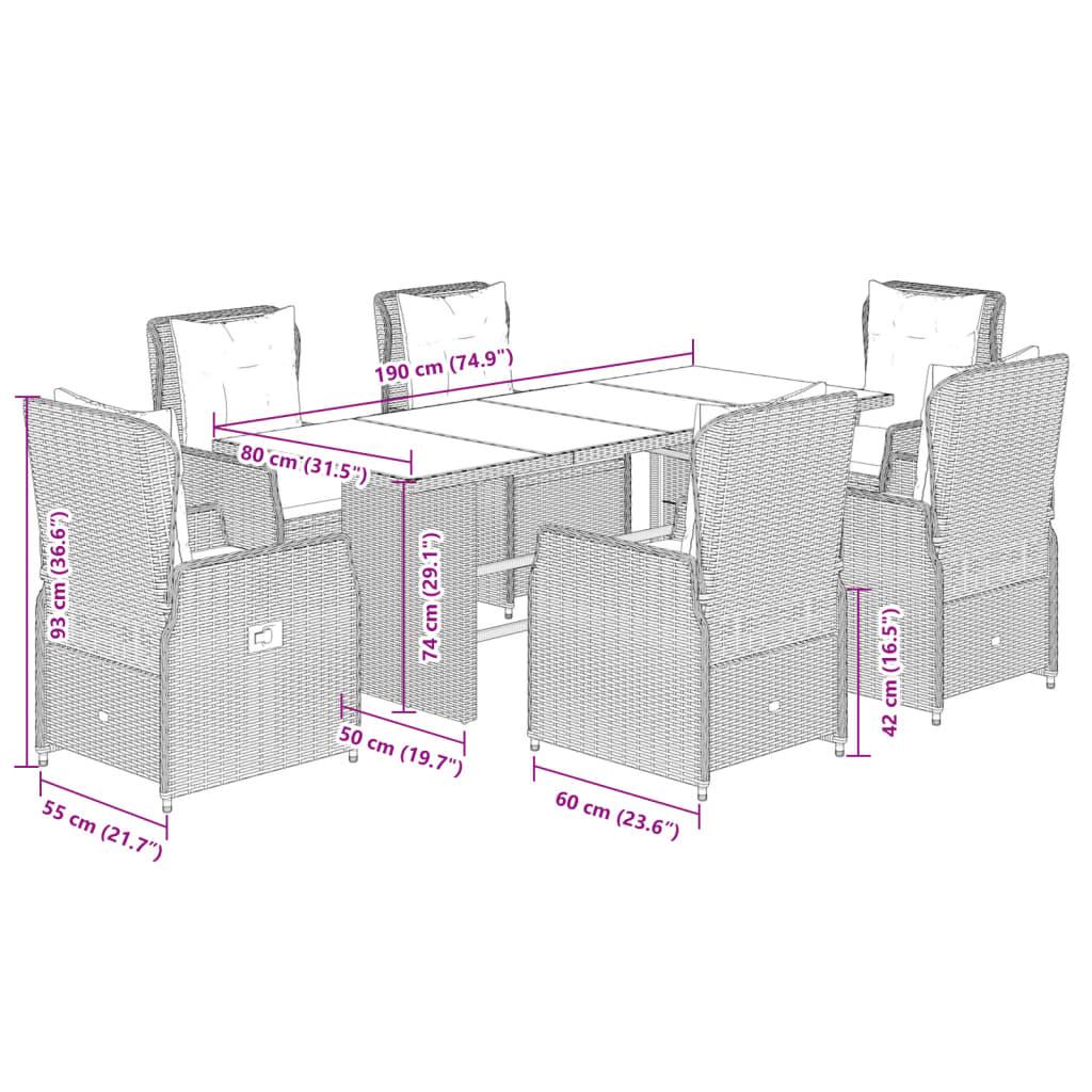 Set mobilier de grădină cu perne, 7 piese, negru, poliratan