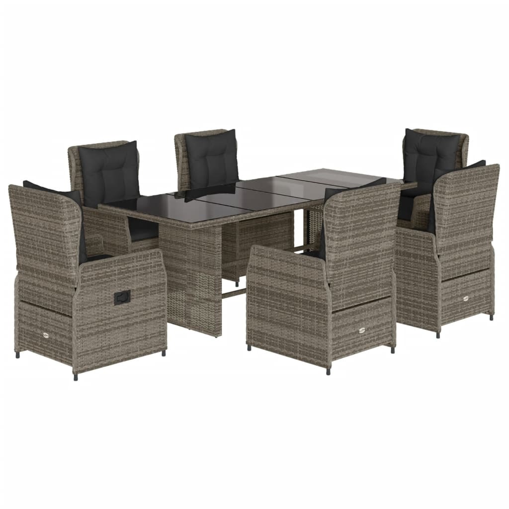 7-piece garden furniture set with cushions, grey, polyrattan