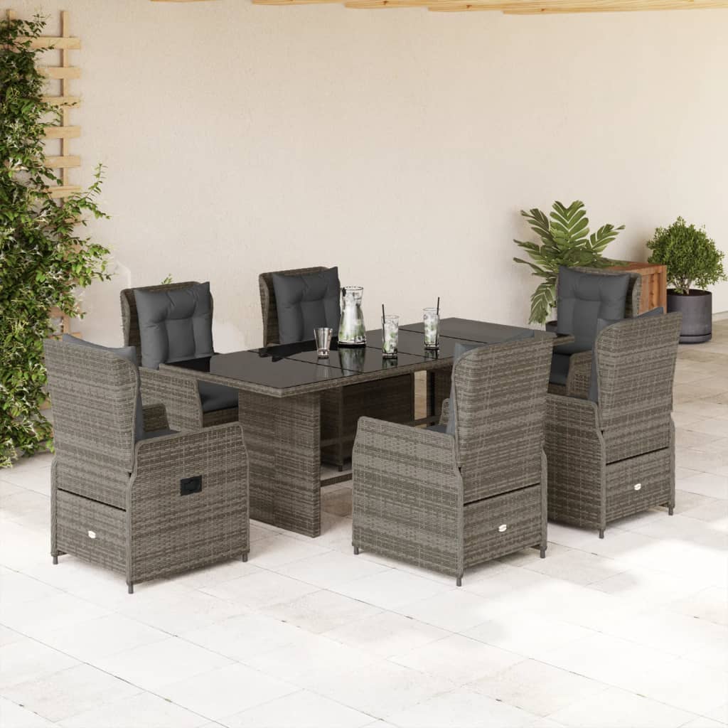 7-piece garden furniture set with cushions, grey, polyrattan