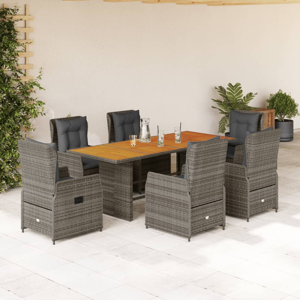 7-piece garden furniture set with cushions, grey, polyrattan