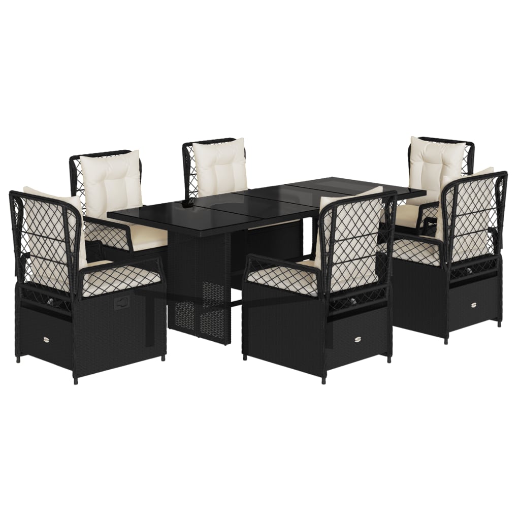 Set mobilier de grădină cu perne, 7 piese, negru, poliratan