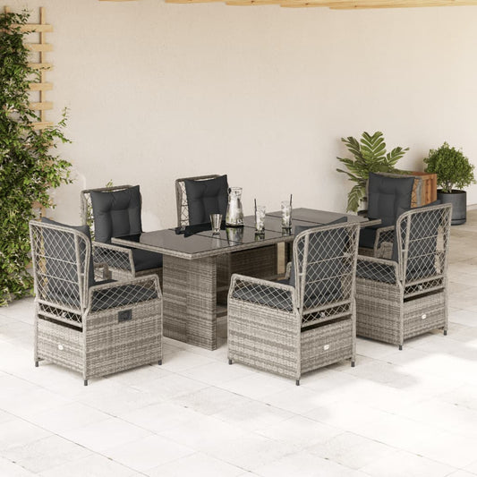 7-piece garden furniture set with cushions, grey, polyrattan