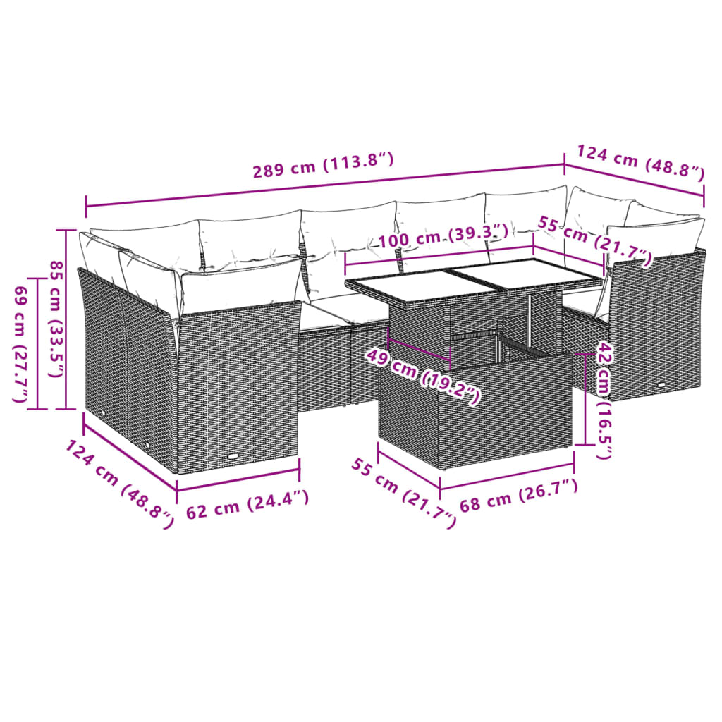 Set mobilier de grădină cu perne, 8 piese gri deschis poliratan