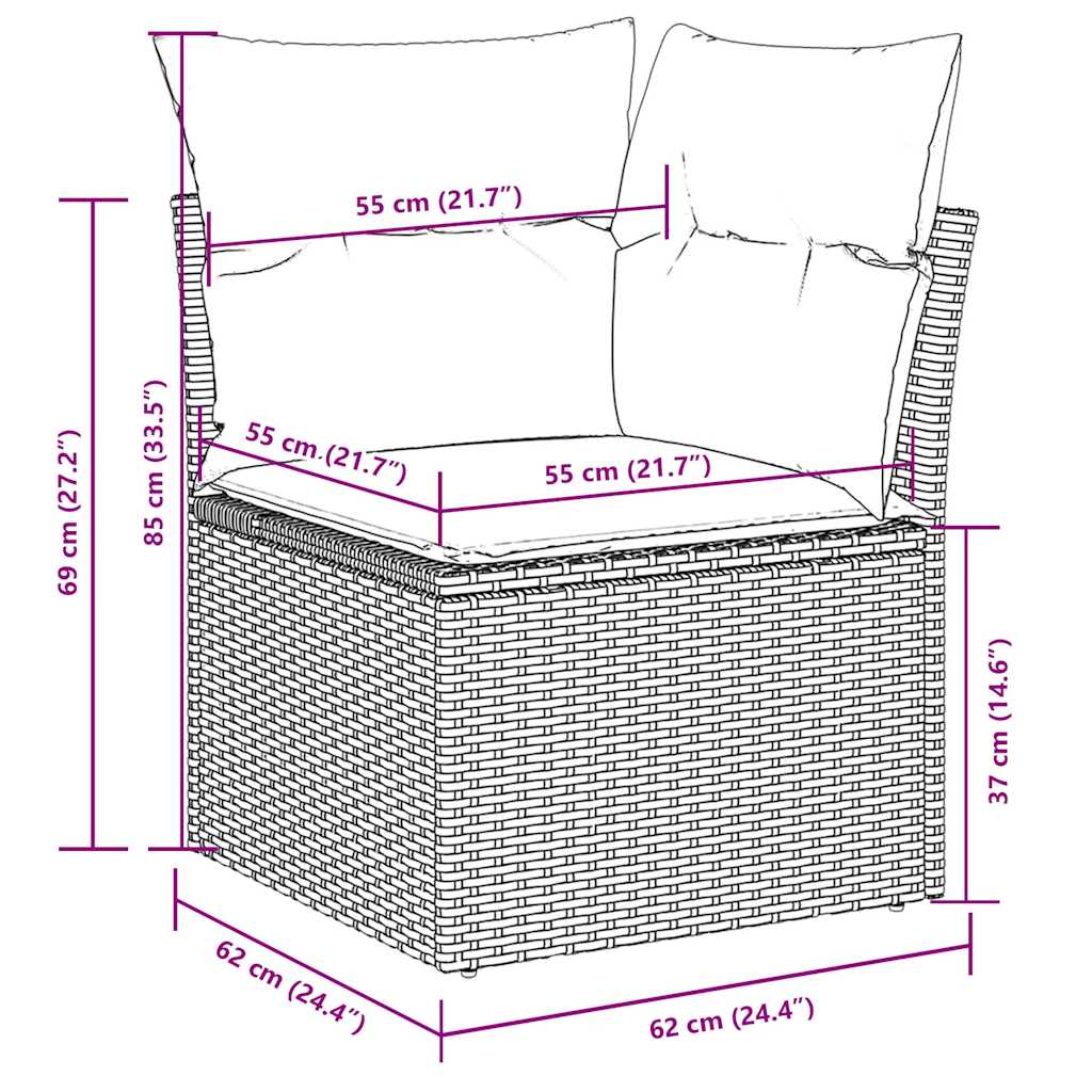 Garden furniture set with cushions, 9 pieces, black, polyrattan