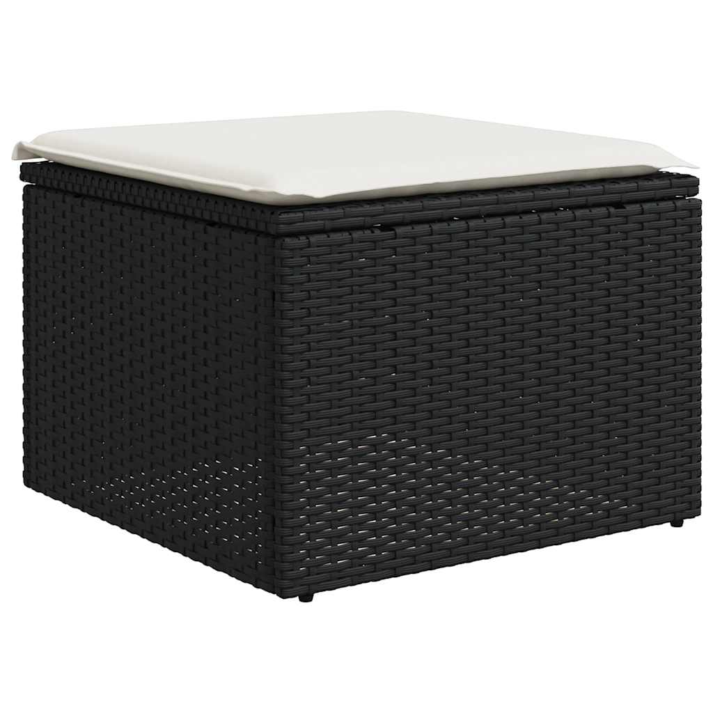 Set mobilier de grădină cu perne, 9 piese, negru, poliratan