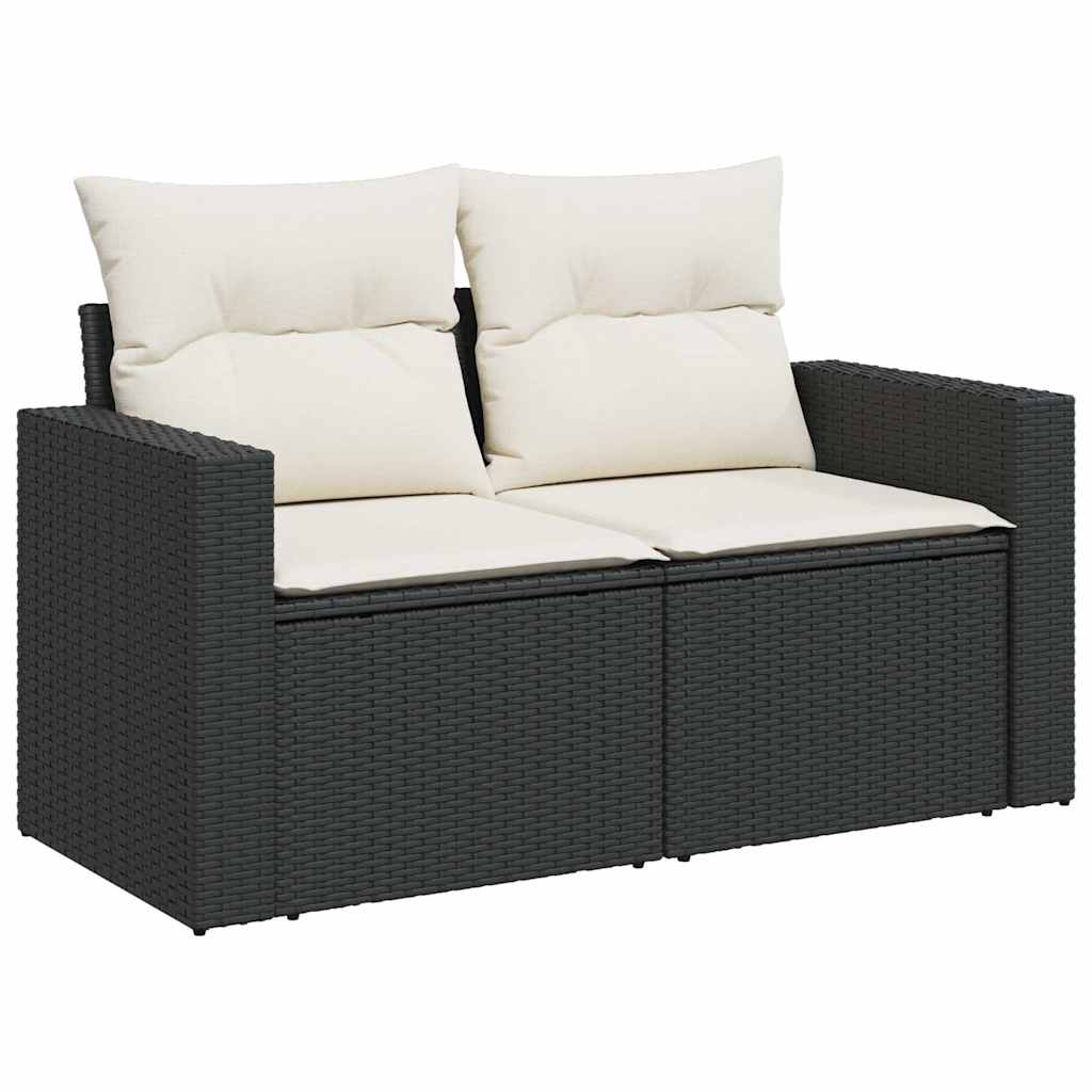 Garden furniture set with cushions, 9 pieces, black, polyrattan