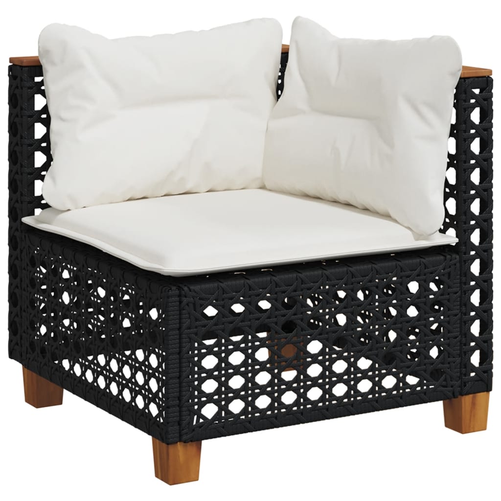 Garden furniture set with cushions, 9 pieces, black, polyrattan