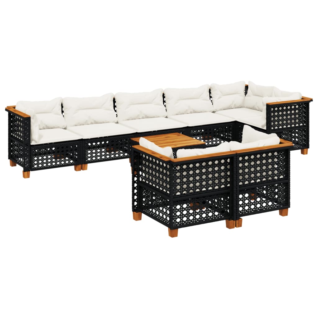 Set mobilier de grădină cu perne, 9 piese, negru, poliratan