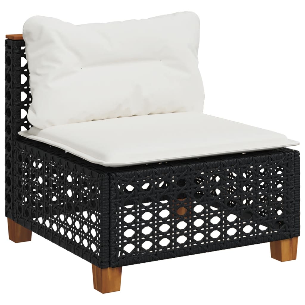 Set mobilier de grădină cu perne, 9 piese, negru, poliratan