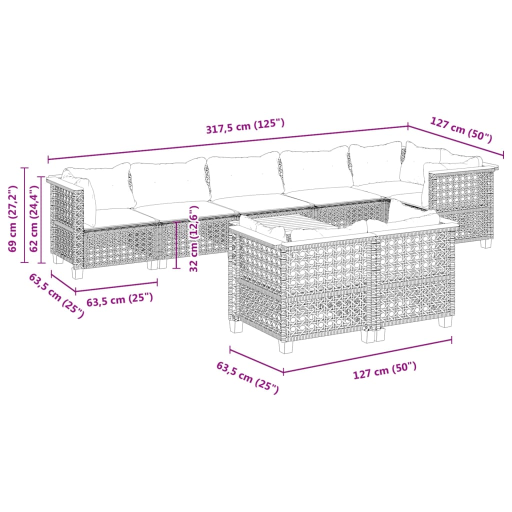 Set mobilier de grădină cu perne, 9 piese, negru, poliratan