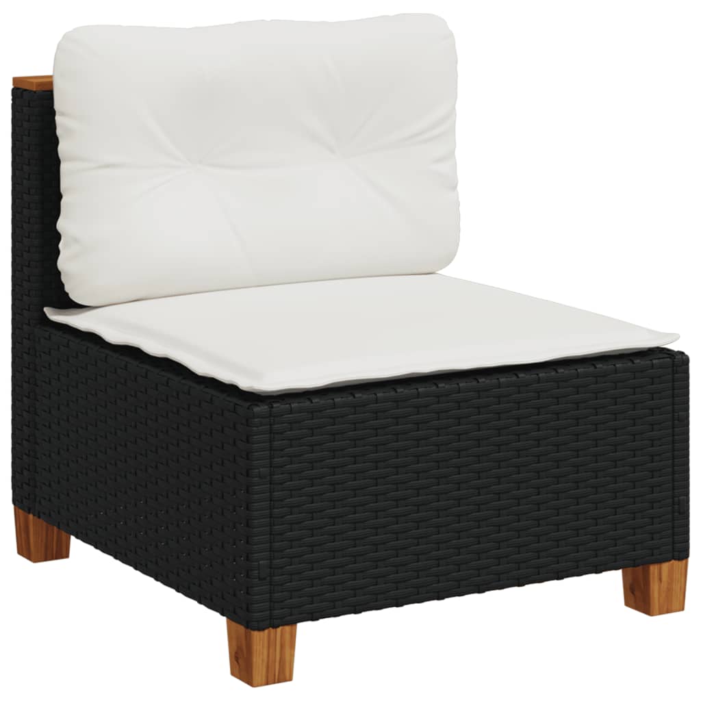 Set mobilier de grădină cu perne, 9 piese, negru, poliratan