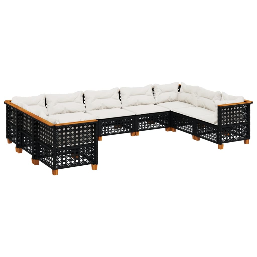 Set mobilier de grădină cu perne, 9 piese, negru, poliratan