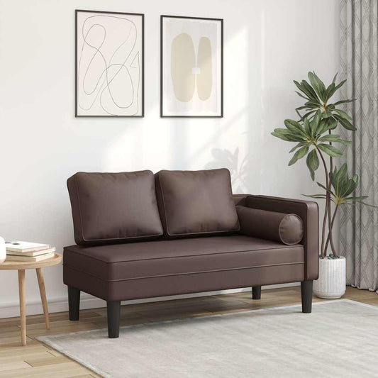 Chaise lounge chair with cushions, brown, eco-leather