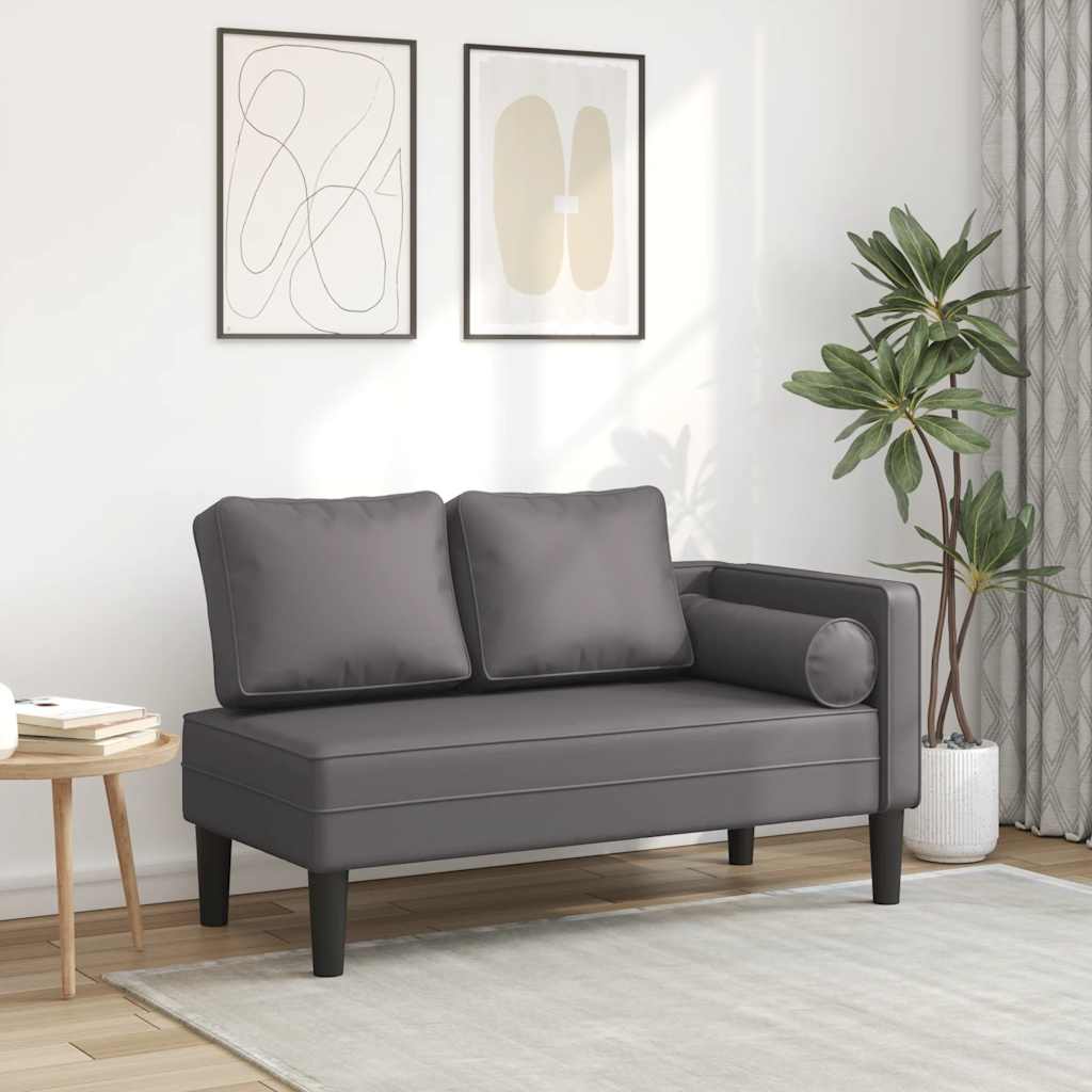 Chaise lounge chair with cushions, grey, eco-leather