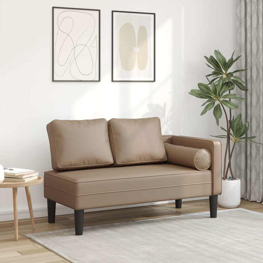 Chaise lounge chair with cushions, cappuccino, eco-leather