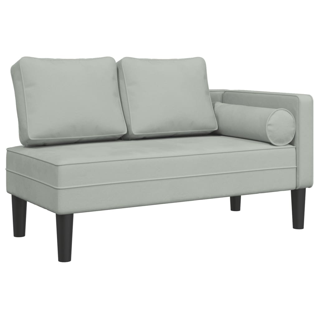 Chaise lounge chair with cushions, light grey, velvet