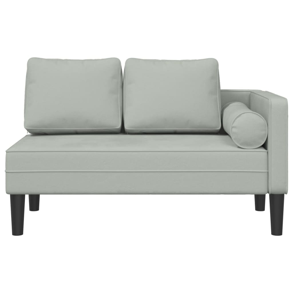 Chaise lounge chair with cushions, light grey, velvet