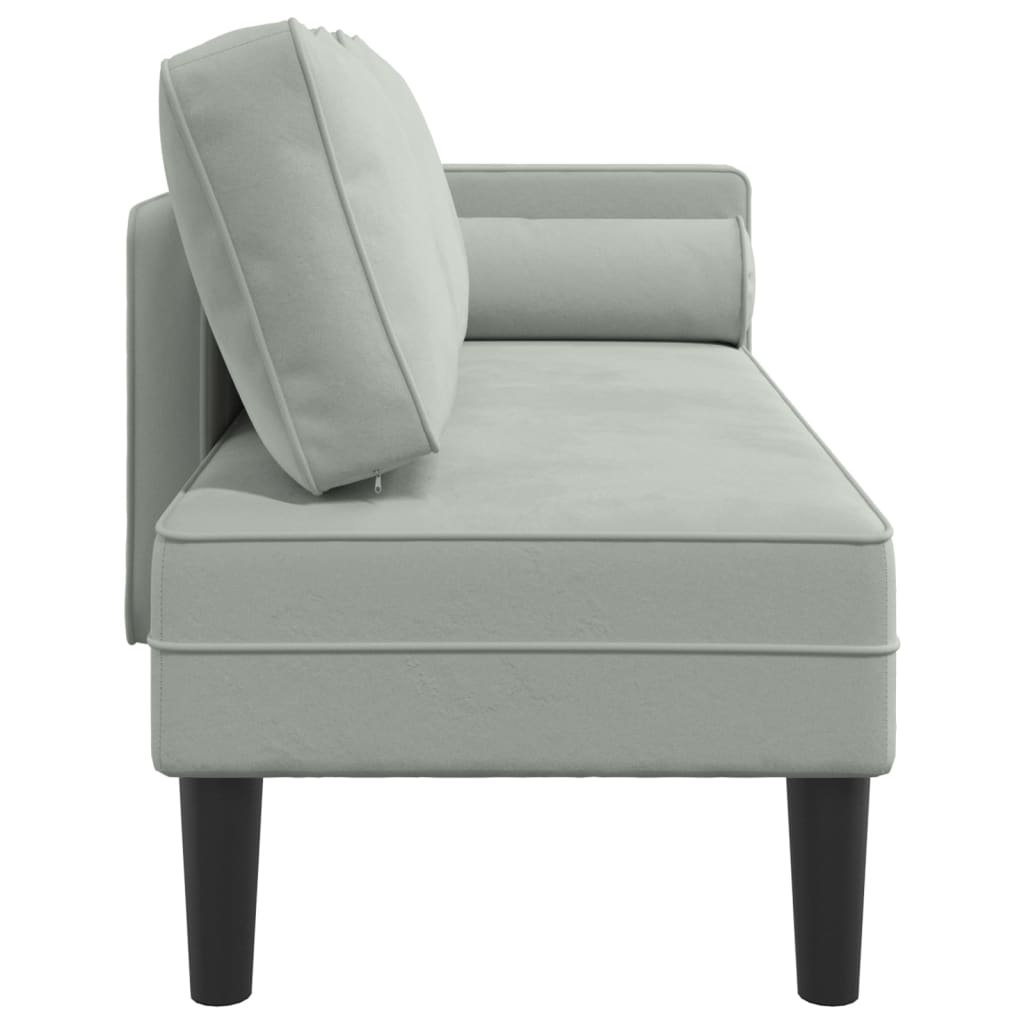 Chaise lounge chair with cushions, light grey, velvet