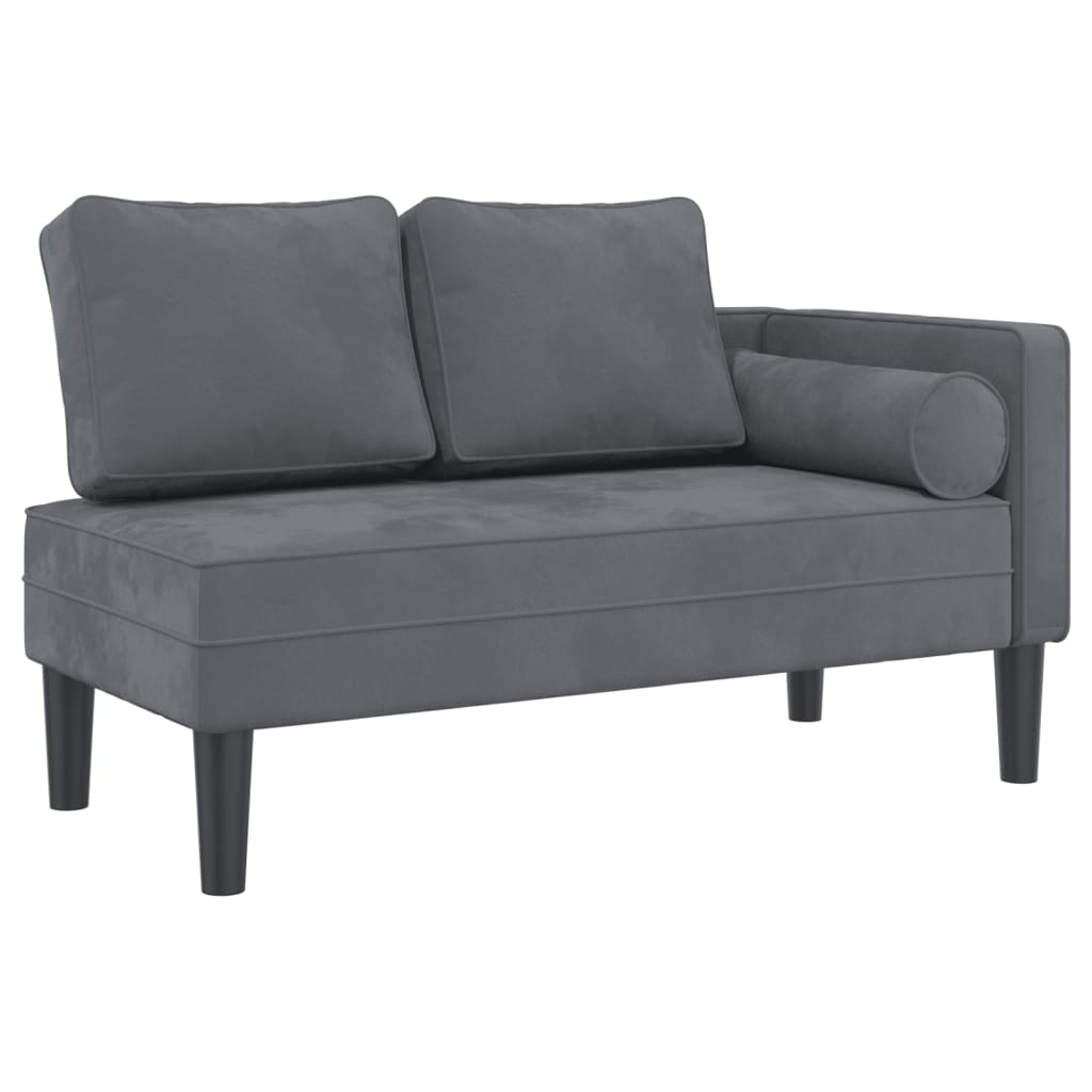 Chaise lounge chair with cushions, dark grey, velvet