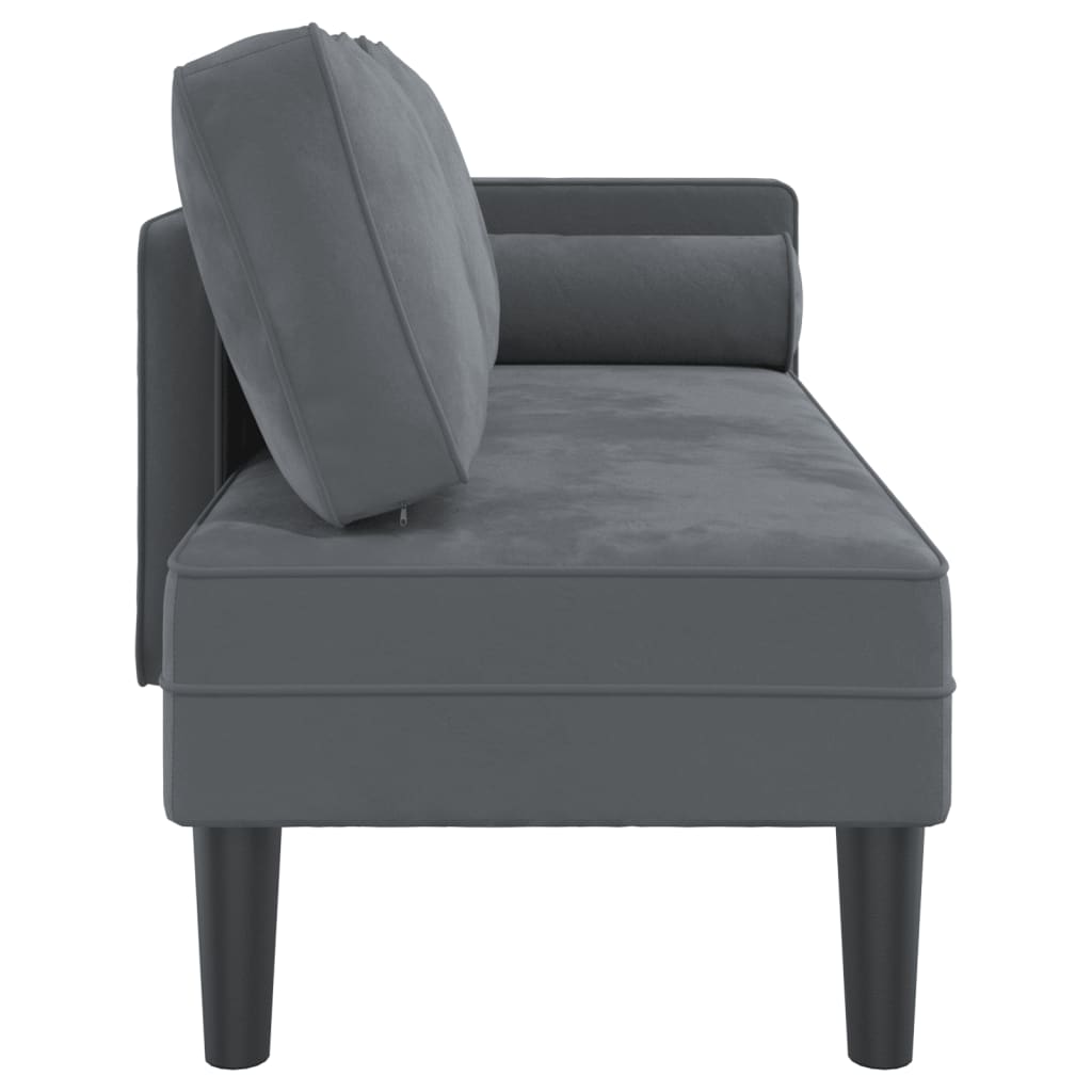 Chaise lounge chair with cushions, dark grey, velvet