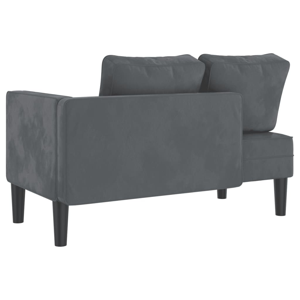 Chaise lounge chair with cushions, dark grey, velvet