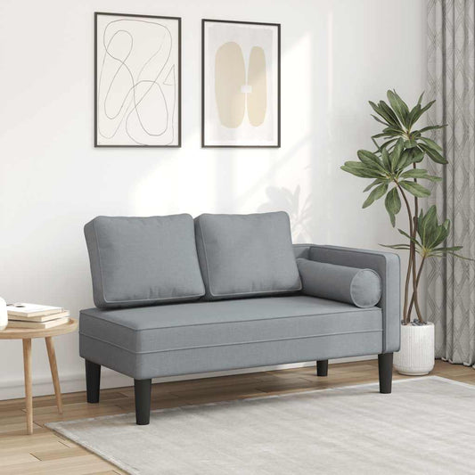 Chaise longue with cushions, light grey, textile