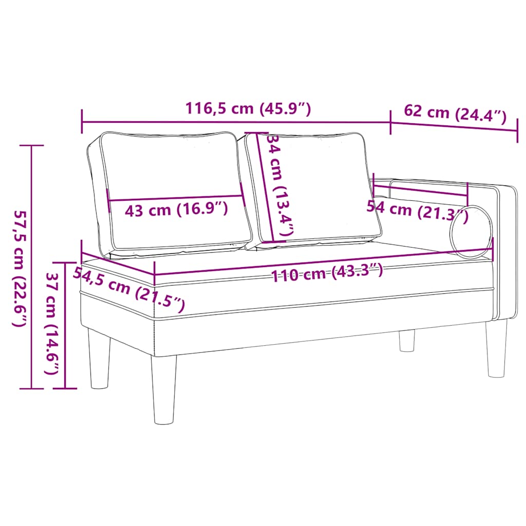 Chaise longue with cushions, dark grey, textile