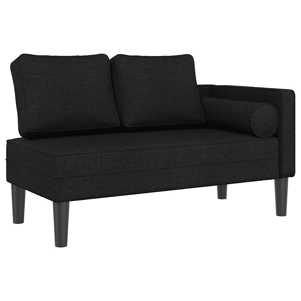 Chaise longue with cushions, black, textile