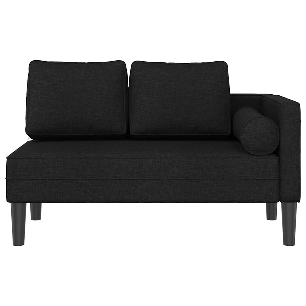 Chaise longue with cushions, black, textile