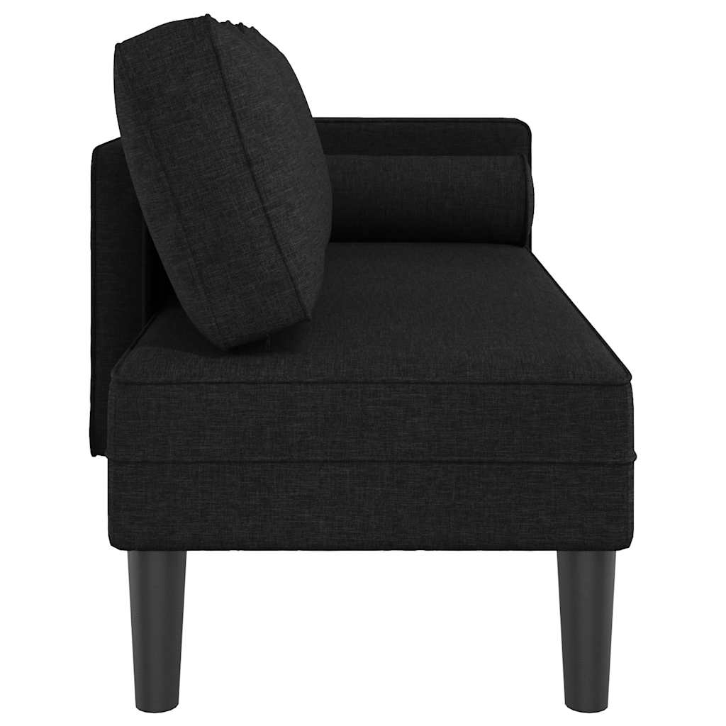 Chaise longue with cushions, black, textile