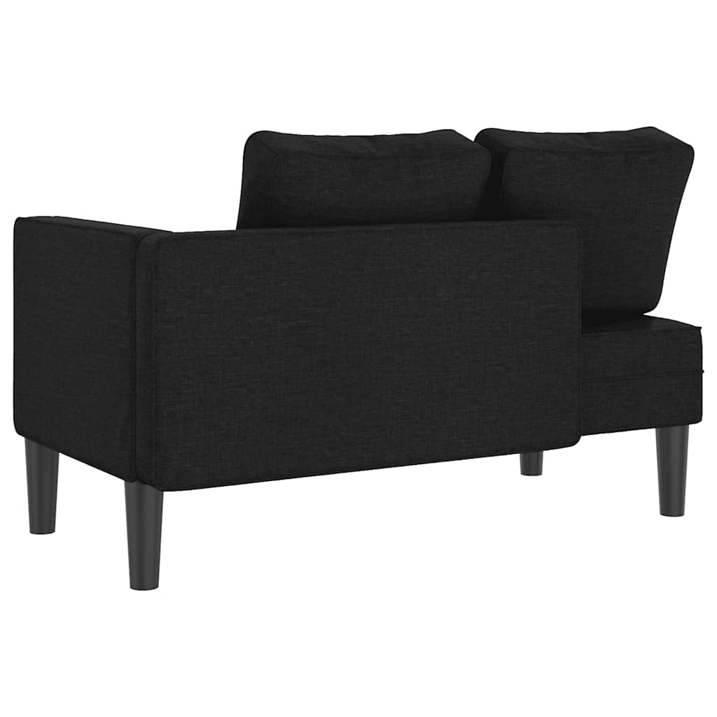 Chaise longue with cushions, black, textile