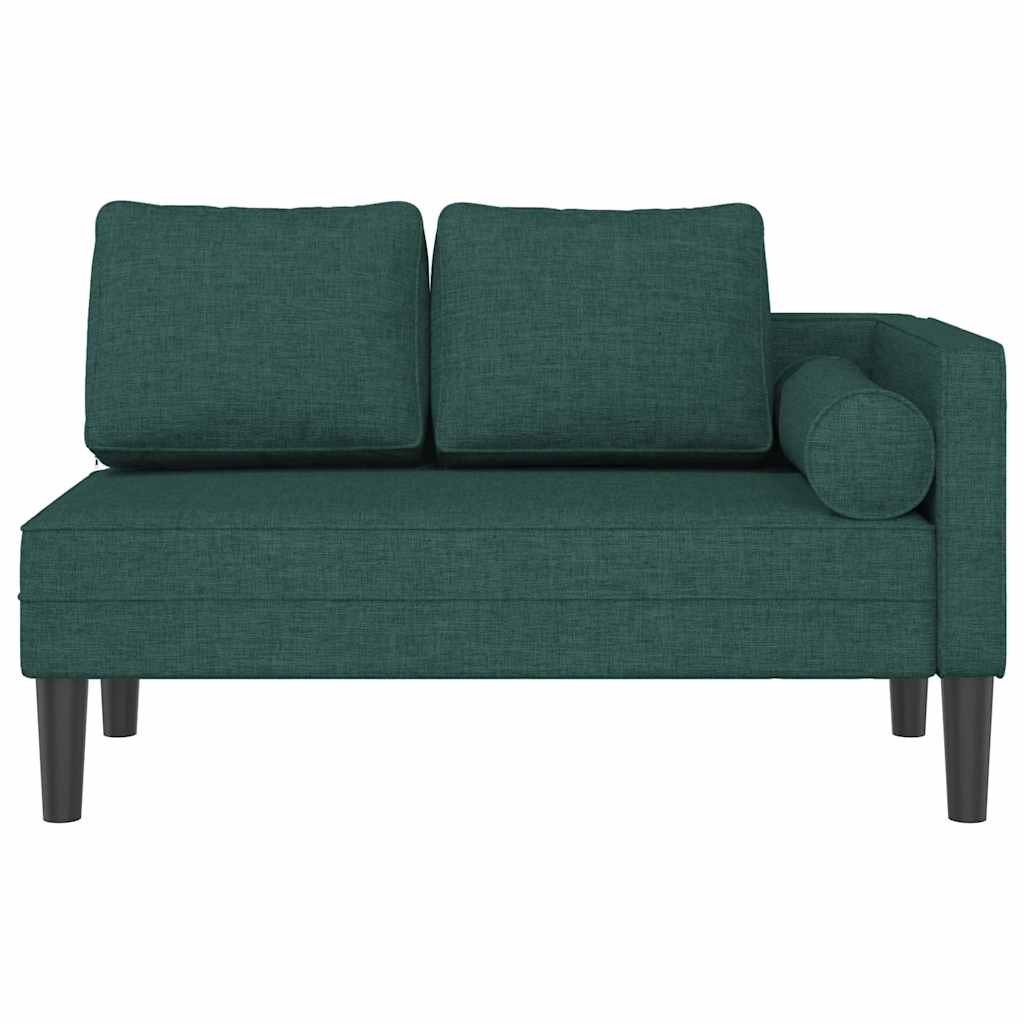 Chaise longue with cushions, dark green, textile