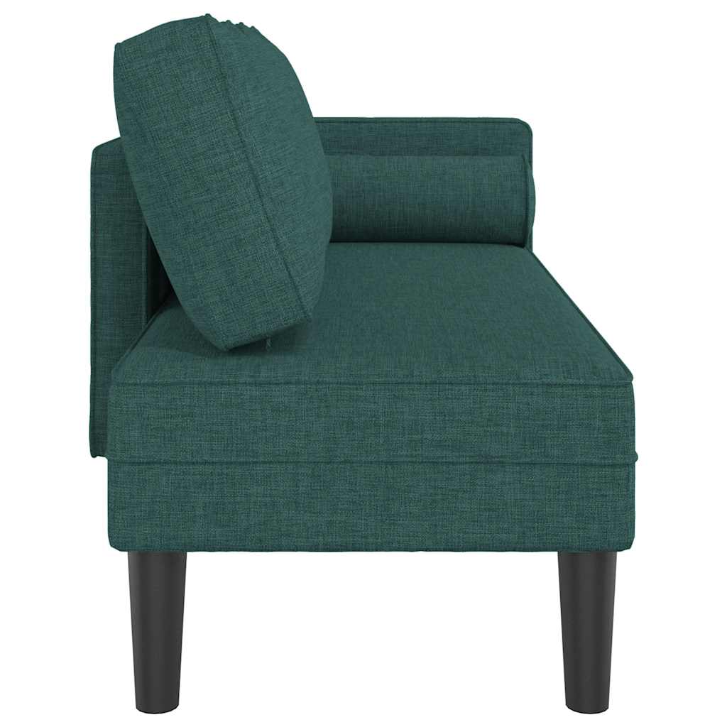 Chaise longue with cushions, dark green, textile